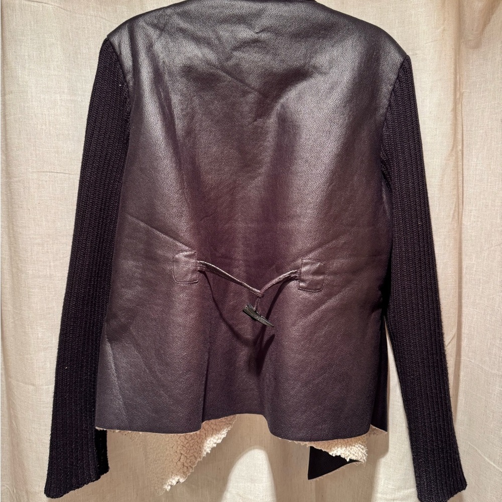 Sam Edelman Black and Cream Teddy Jacket with Waterfall Design - Picture 3 of 8